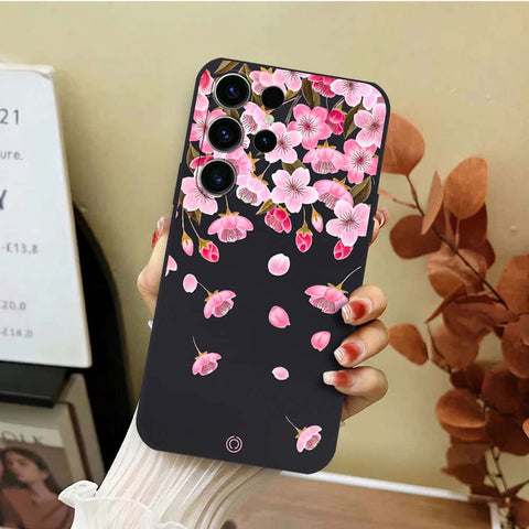Samsung Galaxy S23 Ultra 5G Cover - Black - D3 - ONation Nature Floral Series - HQ Liquid Silicone Soft Case
