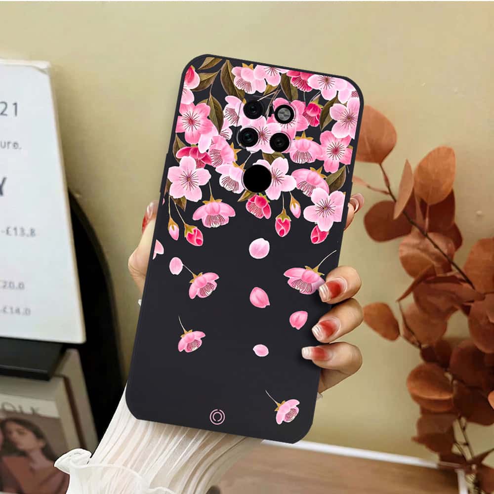 Huawei Mate 20 Cover - Black - D3 - ONation Nature Floral Series - HQ Liquid Silicone Soft Case