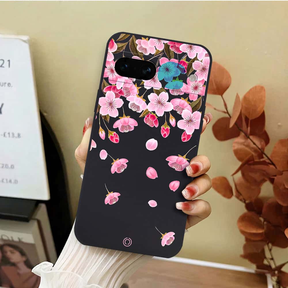 Google Pixel 7a Cover - Black - D3 - ONation Nature Floral Series - HQ Liquid Silicone Soft Case