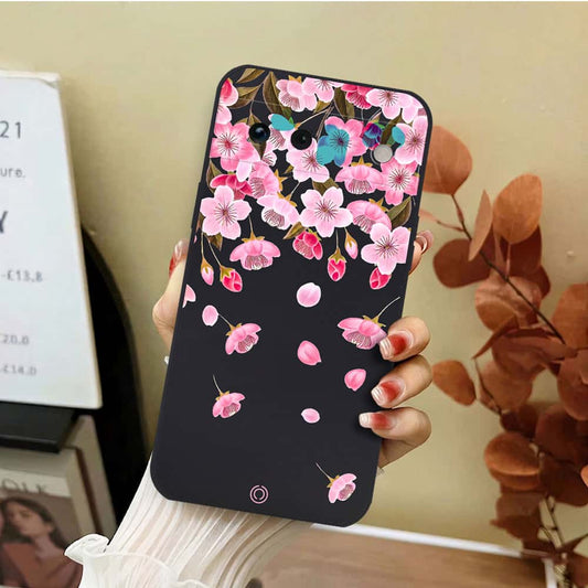 Google Pixel 6a Cover - Black - D3 - ONation Nature Floral Series - HQ Liquid Silicone Soft Case