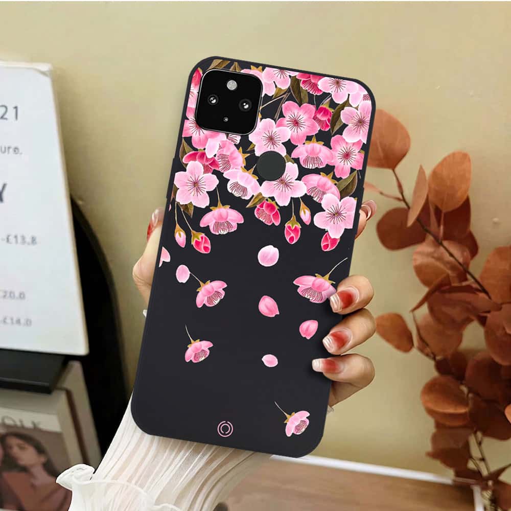 Google Pixel 5 Cover - Black - D3 - ONation Nature Floral Series - HQ Liquid Silicone Soft Case