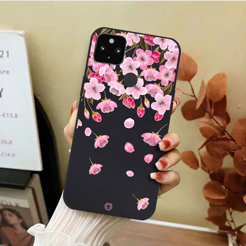 Google Pixel 5 Cover - Black - D3 - ONation Nature Floral Series - HQ Liquid Silicone Soft Case