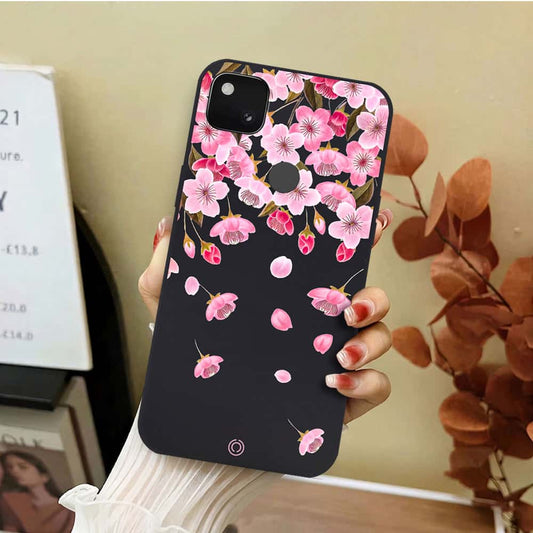 Google Pixel 4a 4G Cover - Black - D3 - ONation Nature Floral Series - HQ Liquid Silicone Soft Case