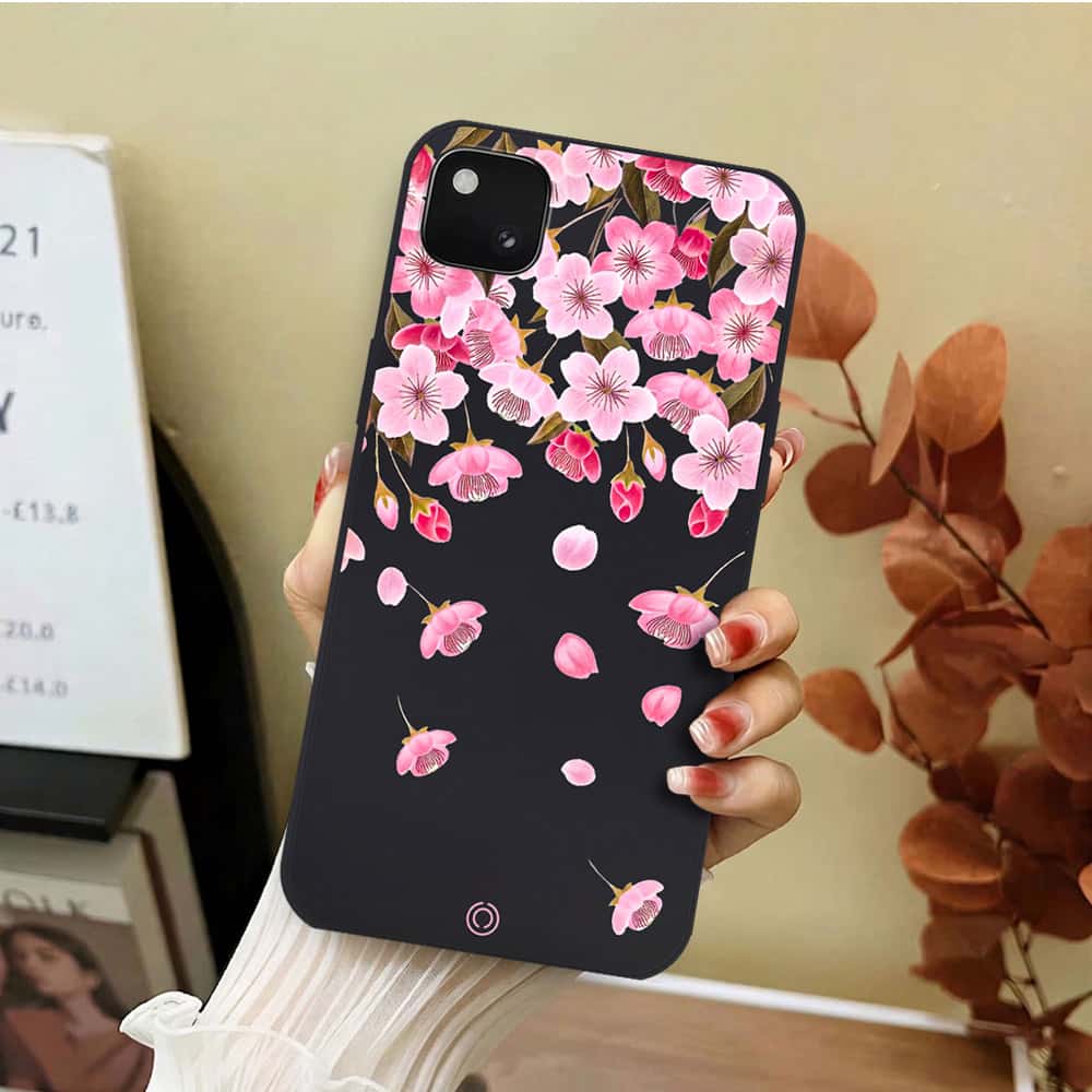 Google Pixel 4 XL Cover - Black - D3 - ONation Nature Floral Series - HQ Liquid Silicone Soft Case