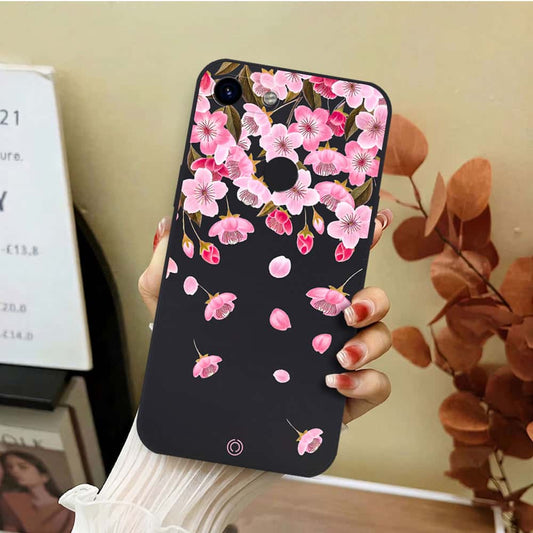 Google Pixel 3a XL Cover - Black - D3 - ONation Nature Floral Series - HQ Liquid Silicone Soft Case
