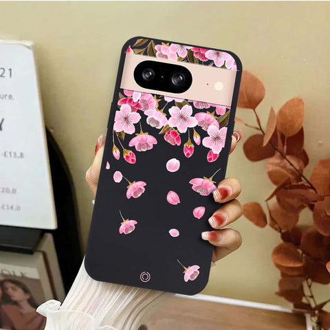 Google Pixel 8 Cover - Black - D3 - ONation Nature Floral Series - HQ Liquid Silicone Soft Case