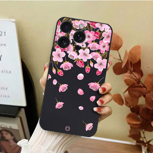 iPhone 15 Pro Cover - Black - D3 - ONation Nature Floral Series - HQ Liquid Silicone Soft Case