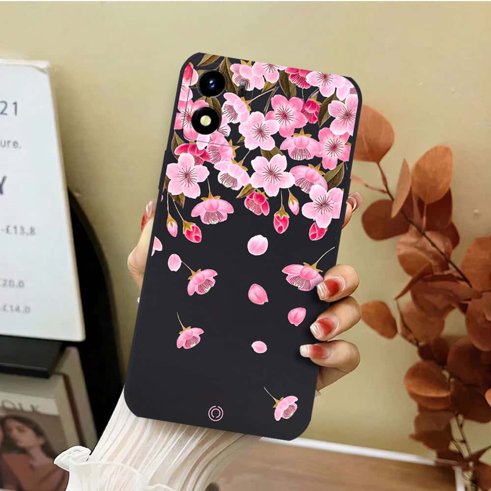 Vivo Y01 Cover - Black - D3 - ONation Nature Floral Series - HQ Liquid Silicone Soft Case