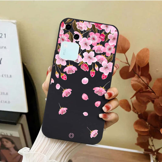 Vivo V30 Cover - Black - D3 - ONation Nature Floral Series - HQ Liquid Silicone Soft Case