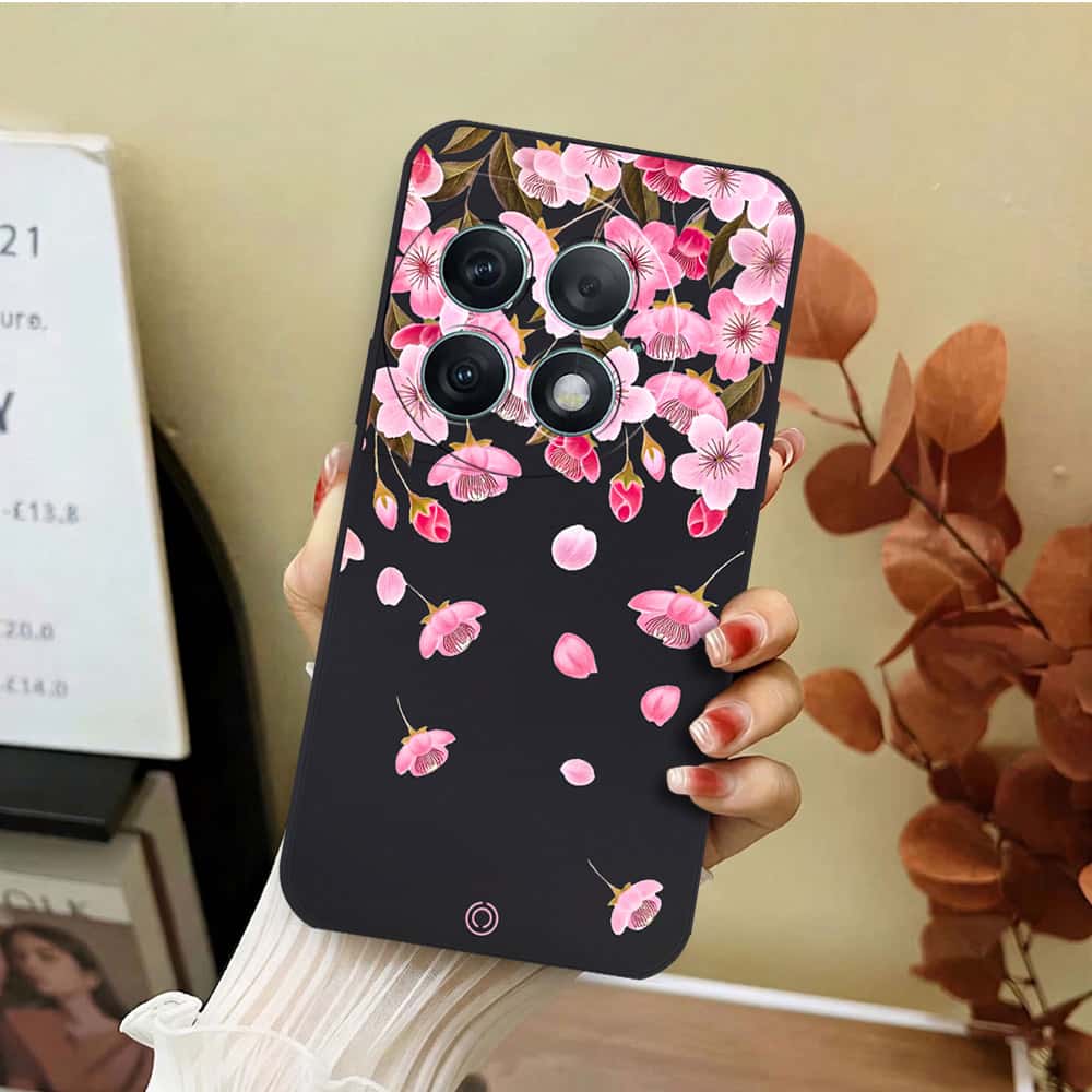 OnePlus Ace 2 Pro Cover - Black - D3 - ONation Nature Floral Series - HQ Liquid Silicone Soft Case