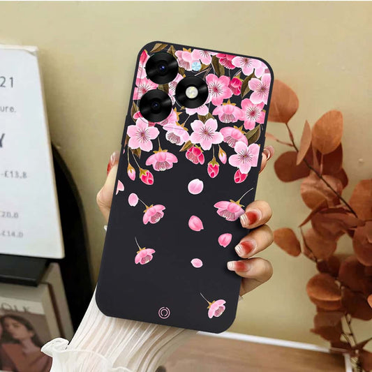 itel S23 Plus Cover - Black - D3 - ONation Nature Floral Series - HQ Liquid Silicone Soft Case
