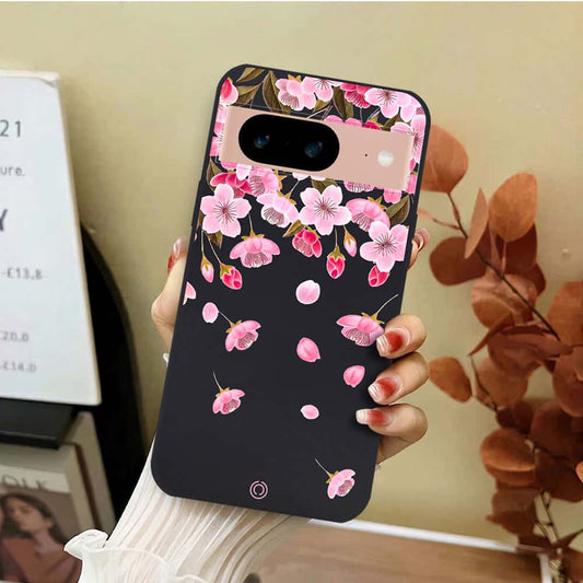 Google Pixel 8a Cover - Black - D3 - ONation Nature Floral Series - HQ Liquid Silicone Soft Case