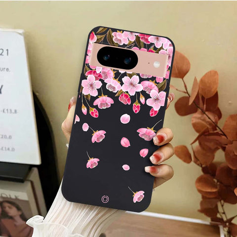 Google Pixel 8a Cover - Black - D3 - ONation Nature Floral Series - HQ Liquid Silicone Soft Case