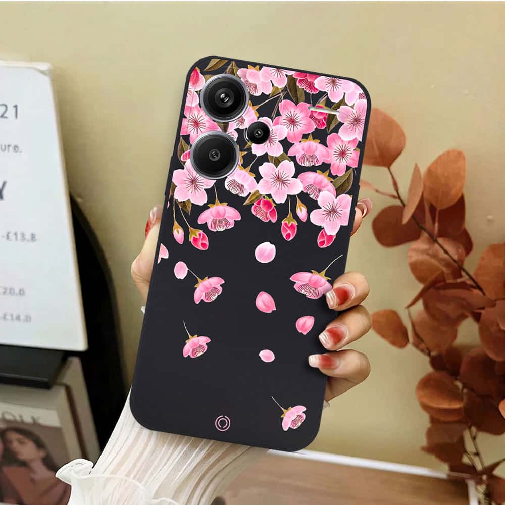 Xiaomi Redmi Note 13 Pro Plus 5G Cover - Black - D3 - ONation Nature Floral Series - HQ Liquid Silicone Soft Case