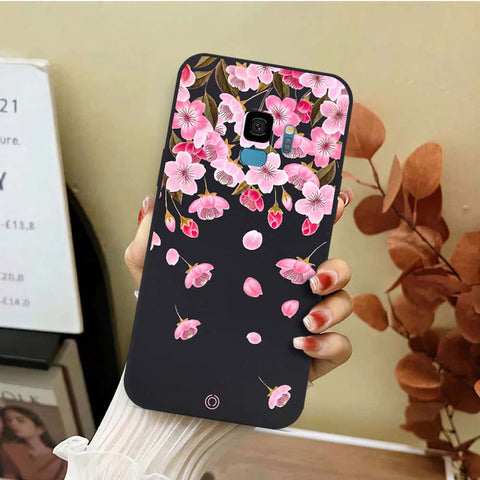Samsung Galaxy S9 Cover - Black - D3 - ONation Nature Floral Series - HQ Liquid Silicone Soft Case
