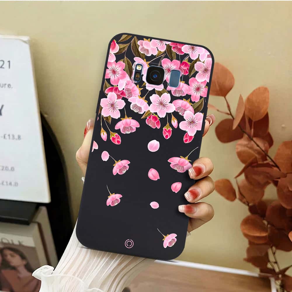 Samsung Galaxy S8 Cover - Black - D3 - ONation Nature Floral Series - HQ Liquid Silicone Soft Case