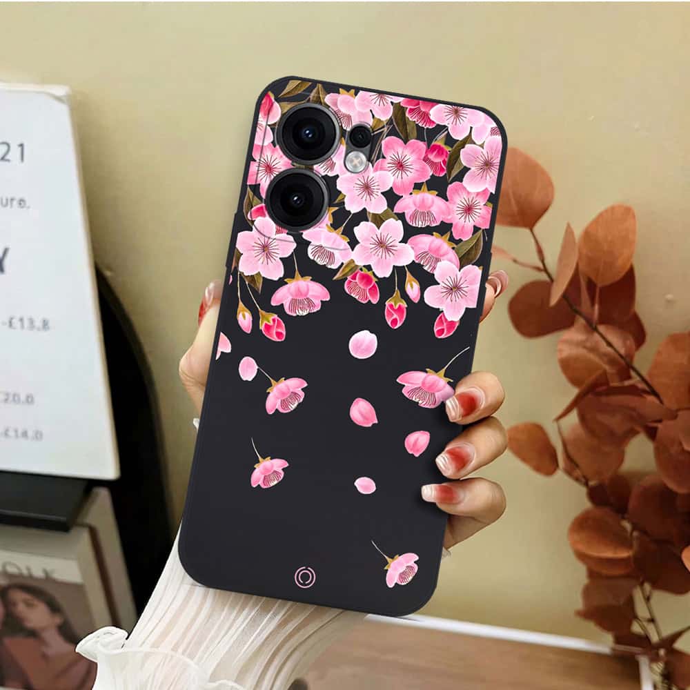 Oppo Reno 13F 5G Cover - Black - D3 - ONation Nature Floral Series - HQ Liquid Silicone Soft Case
