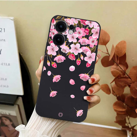Oppo Reno 13F 5G Cover - Black - D3 - ONation Nature Floral Series - HQ Liquid Silicone Soft Case