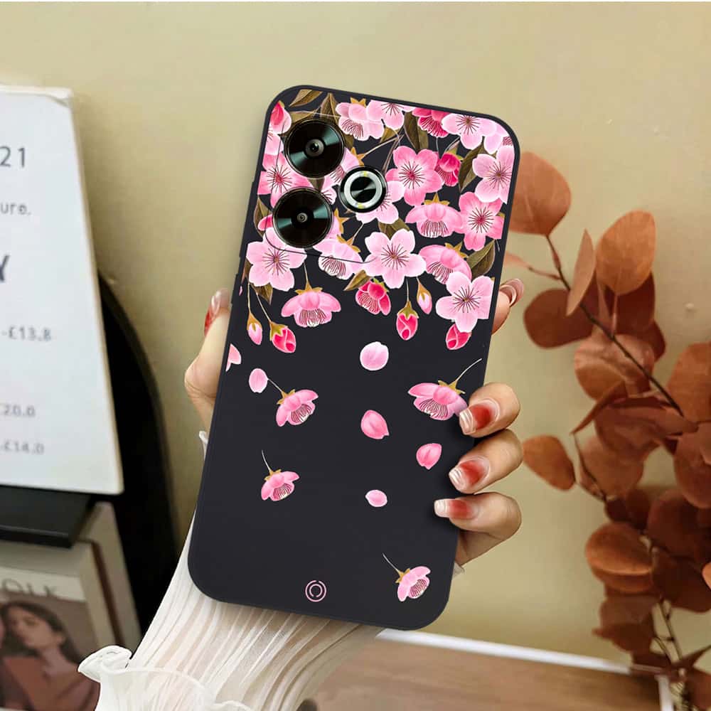 Xiaomi Redmi 13 5G Cover - Black - D3 - ONation Nature Floral Series - HQ Liquid Silicone Soft Case