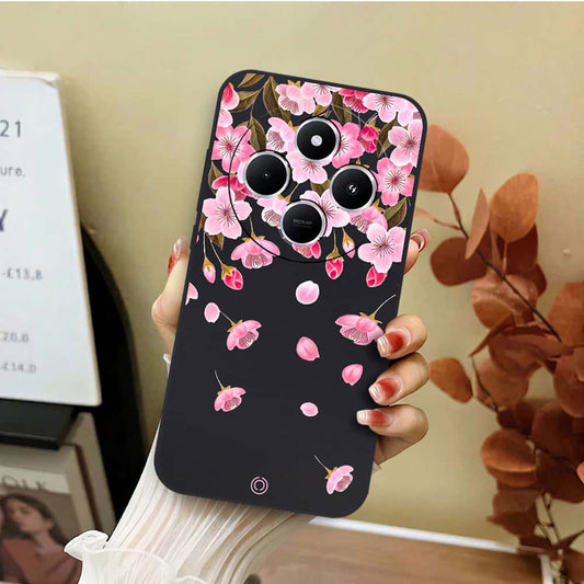 Xiaomi Redmi 14C Cover - Black - D3 - ONation Nature Floral Series - HQ Liquid Silicone Soft Case