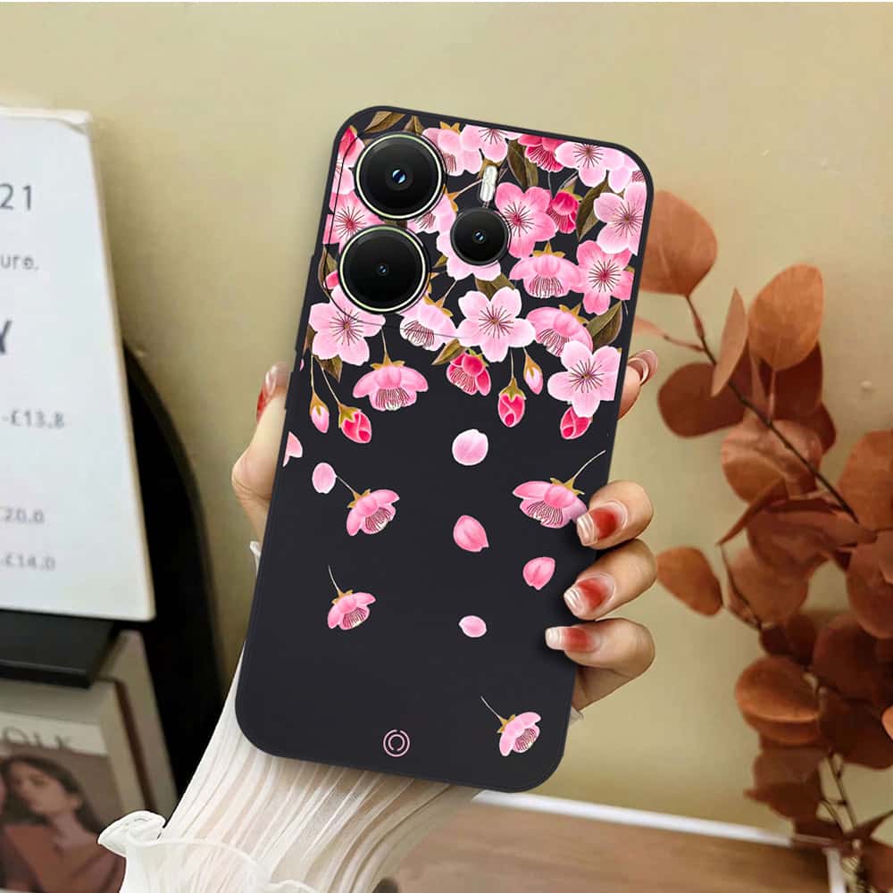 Xiaomi Redmi Note 14 Pro 4G Cover - Black - D3 - ONation Nature Floral Series - HQ Liquid Silicone Soft Case