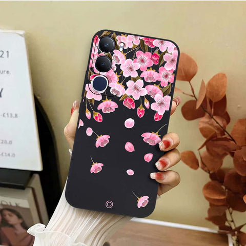 Vivo Y29 5G Cover - Black - D3 - ONation Nature Floral Series - HQ Liquid Silicone Soft Case