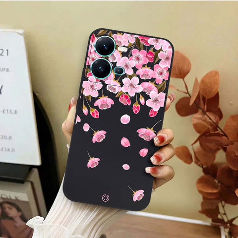Vivo V25e Cover - Black - D3 - ONation Nature Floral Series - HQ Liquid Silicone Soft Case