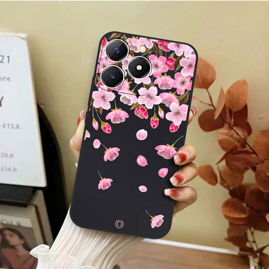 Realme C61 Cover - Black - D3 - ONation Nature Floral Series - HQ Liquid Silicone Soft Case