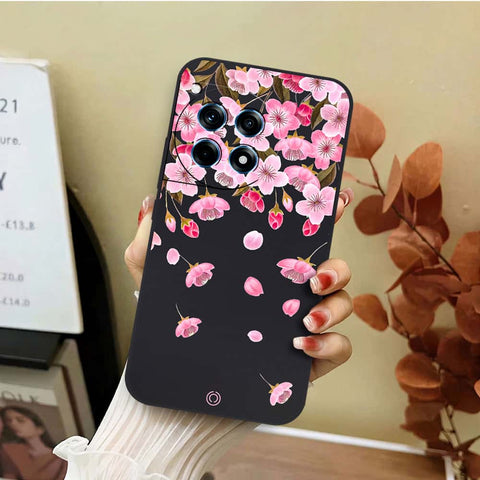 OnePlus 12R Cover - Black - D3 - ONation Nature Floral Series - HQ Liquid Silicone Soft Case
