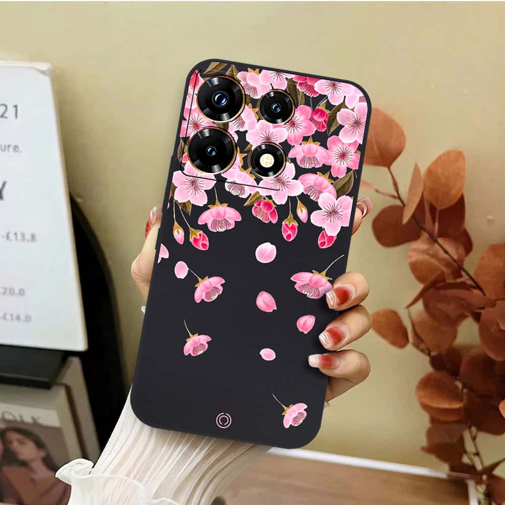 Infinix Note 30 Pro Cover - Black - D3 - ONation Nature Floral Series - HQ Liquid Silicone Soft Case