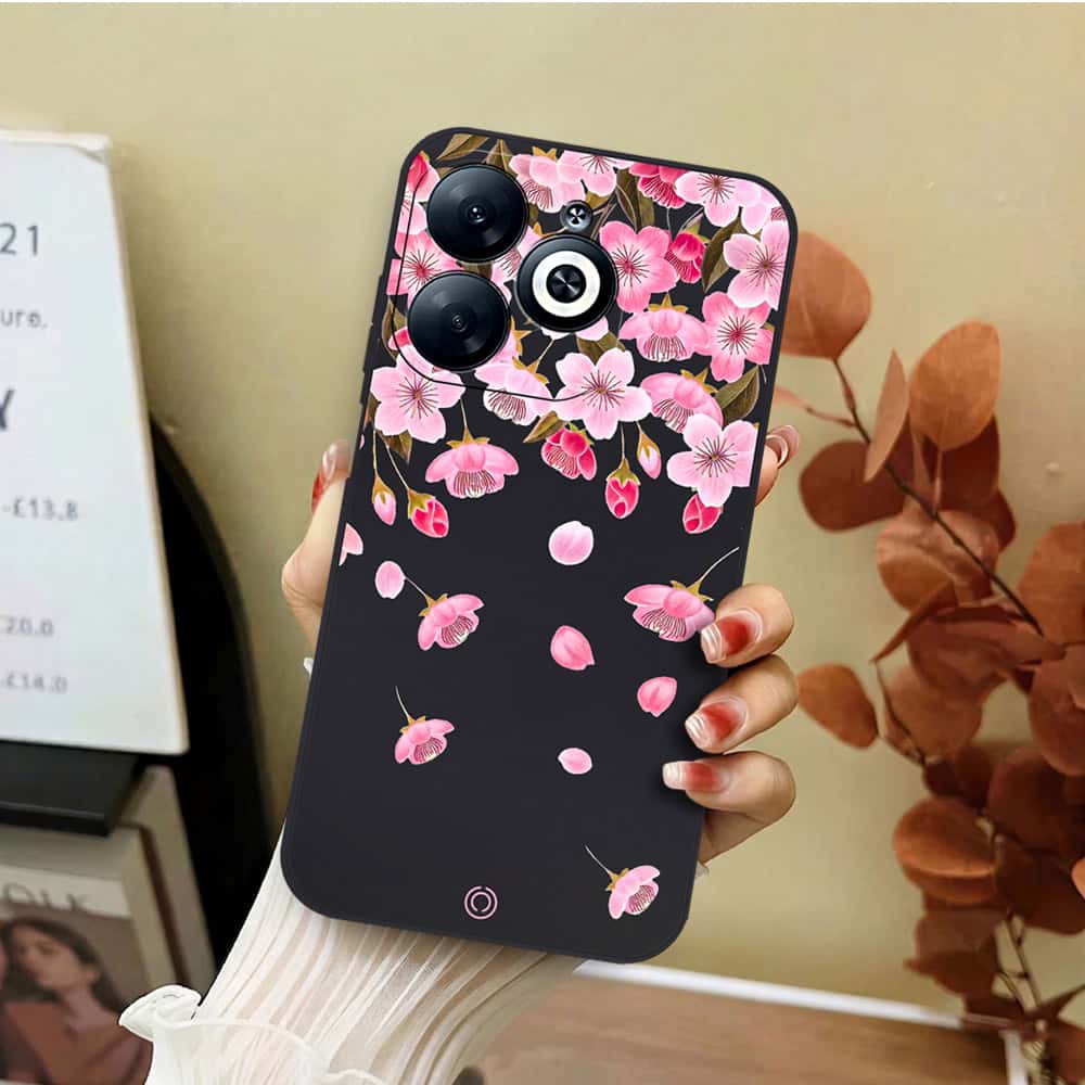 Infinix Smart 8 HD Cover - Black - D3 - ONation Nature Floral Series - HQ Liquid Silicone Soft Case