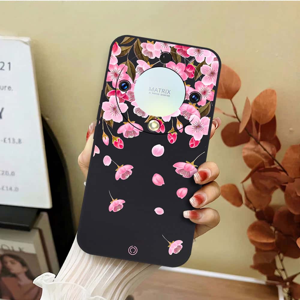Honor X40 Cover - Black - D3 - ONation Nature Floral Series - HQ Liquid Silicone Soft Case