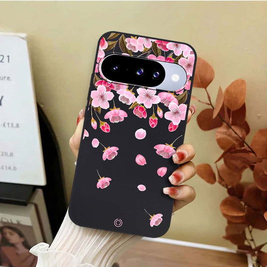 Google Pixel 10 Cover - Black - D3 - ONation Nature Floral Series - HQ Liquid Silicone Soft Case