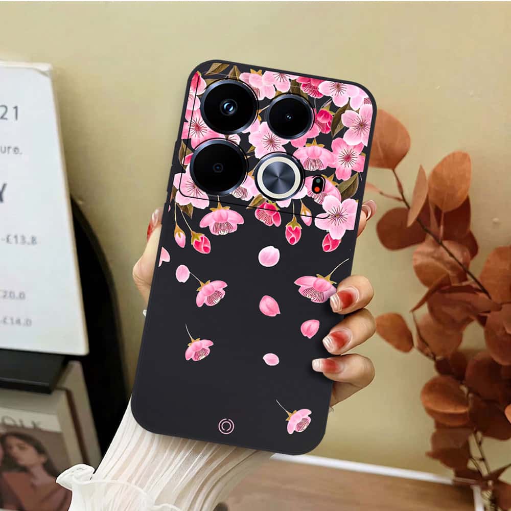 Infinix Note 40 Cover - Black - D3 - ONation Nature Floral Series - HQ Liquid Silicone Soft Case