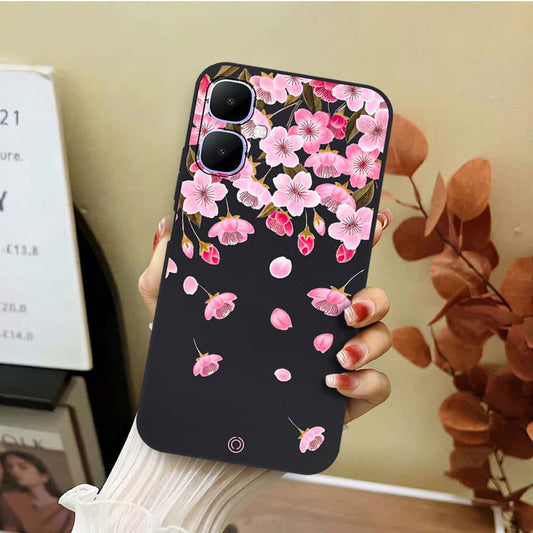 Infinix Smart 10 Cover - Black - D3 - ONation Nature Floral Series - HQ Liquid Silicone Soft Case