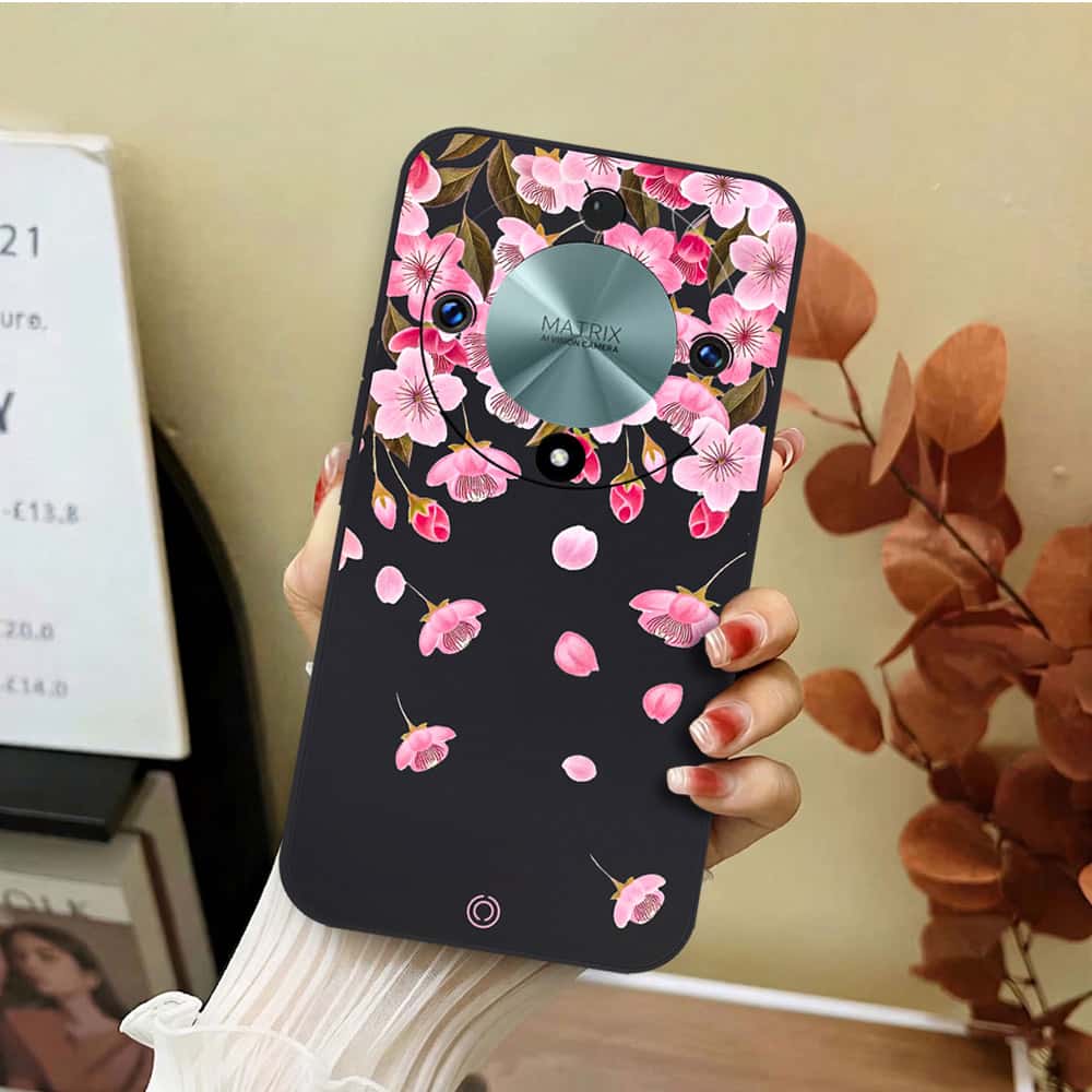 Honor Magic 6 Lite Cover - Black - D3 - ONation Nature Floral Series - HQ Liquid Silicone Soft Case