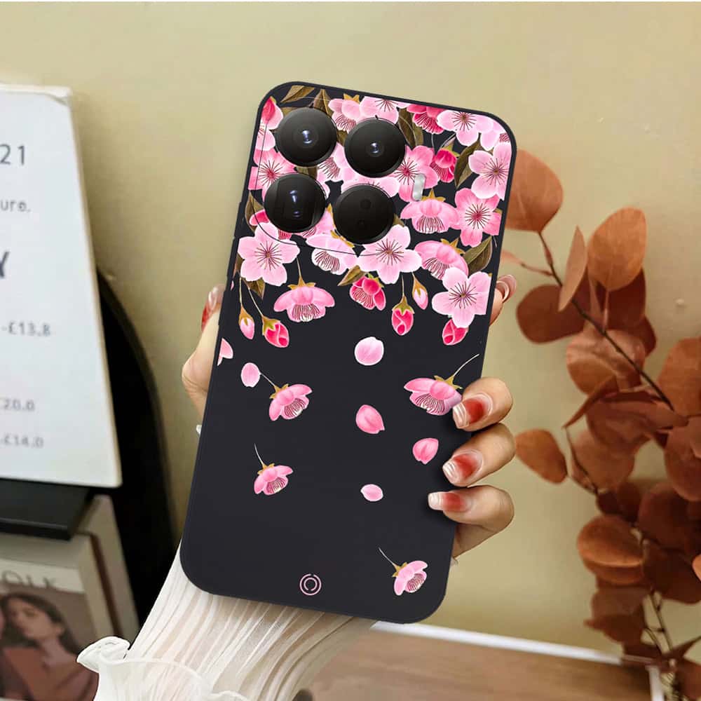Xiaomi 15T Pro Cover - Black - D3 - ONation Nature Floral Series - HQ Liquid Silicone Soft Case