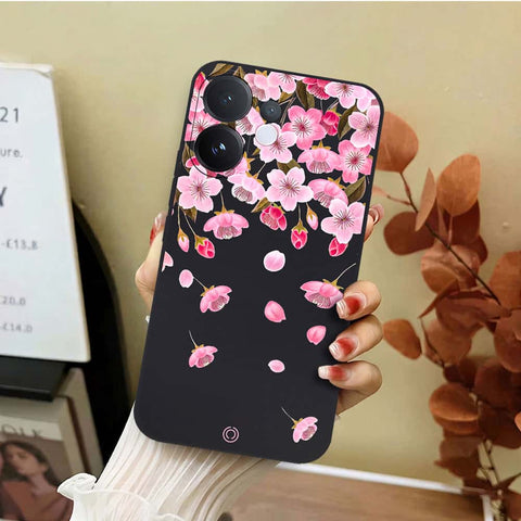 Vivo V60 Cover - Black - D3 - ONation Nature Floral Series - HQ Liquid Silicone Soft Case