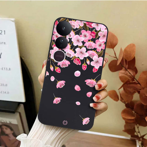 Vivo V50 Lite Cover - Black - D3 - ONation Nature Floral Series - HQ Liquid Silicone Soft Case