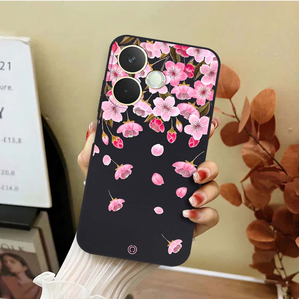 Oppo A5 Pro 4G Cover - Black - D3 - ONation Nature Floral Series - HQ Liquid Silicone Soft Case