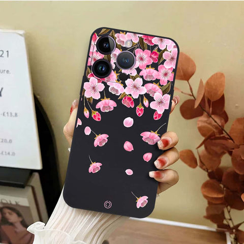 iPhone 14 Pro Max Cover - Black - D3 - ONation Nature Floral Series - HQ Liquid Silicone Soft Case