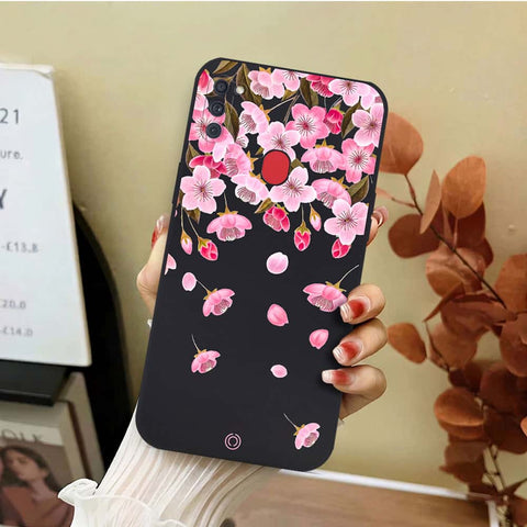Samsung Galaxy A11 Cover - Black - D3 - ONation Nature Floral Series - HQ Liquid Silicone Soft Case