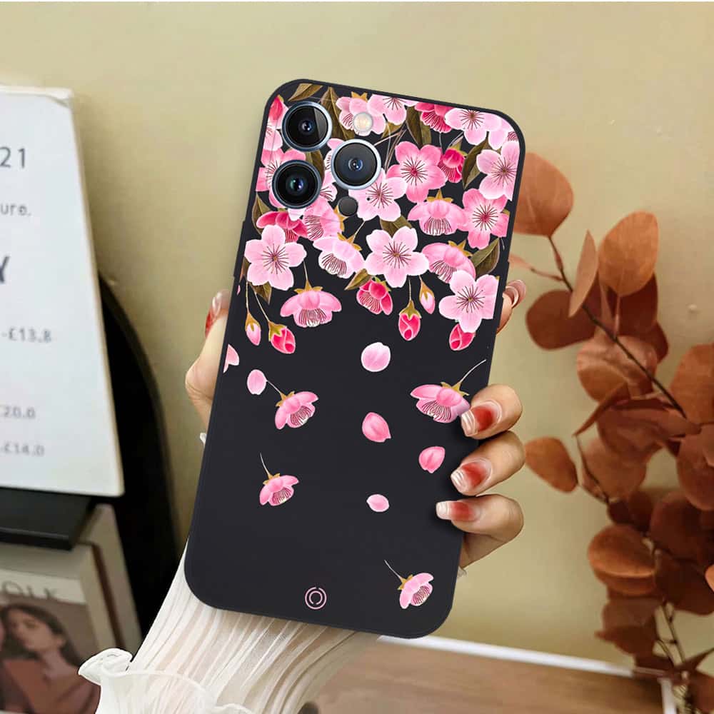 iPhone 13 Pro Max Cover - Black - D3 - ONation Nature Floral Series - HQ Liquid Silicone Soft Case