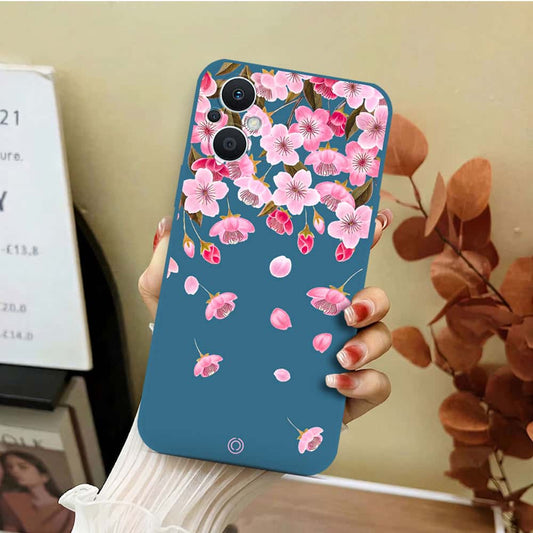 Oppo Reno 8 Lite Cover - Blue - D3 - ONation Nature Floral Series - HQ Liquid Silicone Soft Case