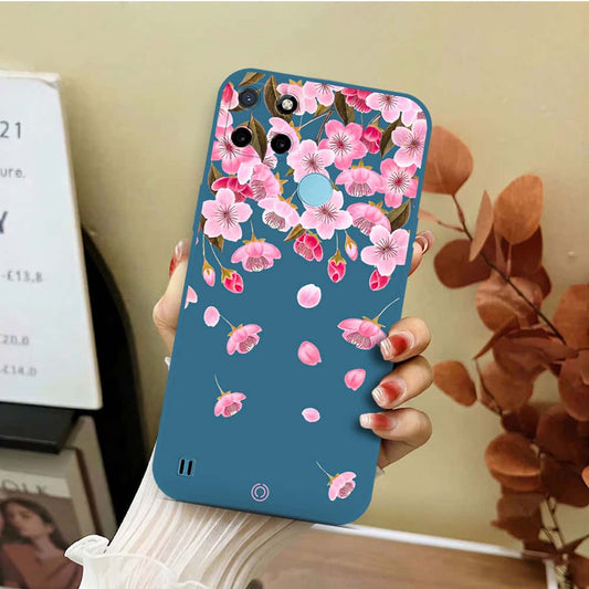 Realme C25Y Cover - Blue - D3 - ONation Nature Floral Series - HQ Liquid Silicone Soft Case