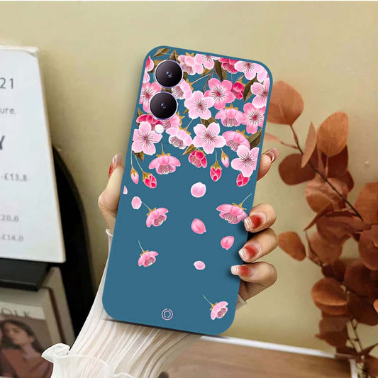 Vivo Y17s Cover - Blue - D3 - ONation Nature Floral Series - HQ Liquid Silicone Soft Case