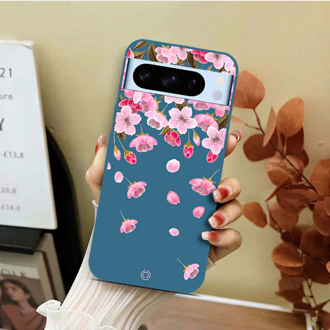 Google Pixel 8 Pro Cover - Blue - D3 - ONation Nature Floral Series - HQ Liquid Silicone Soft Case
