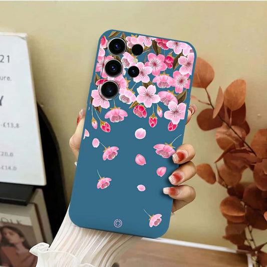 Samsung Galaxy S23 Ultra 5G Cover - Blue - D3 - ONation Nature Floral Series - HQ Liquid Silicone Soft Case