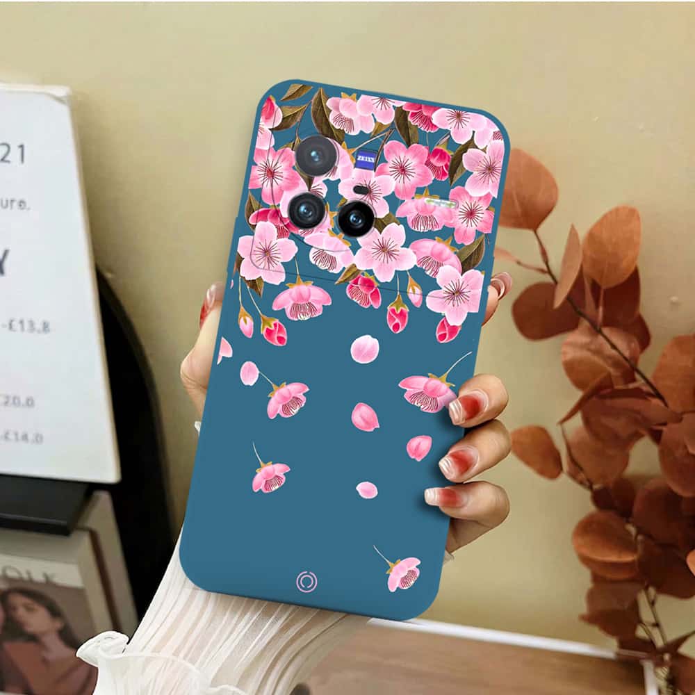 Vivo X80 Cover - Blue - D3 - ONation Nature Floral Series - HQ Liquid Silicone Soft Case