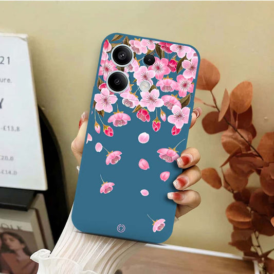 Xiaomi Redmi Note 13 Cover - Blue - D3 - ONation Nature Floral Series - HQ Liquid Silicone Soft Case